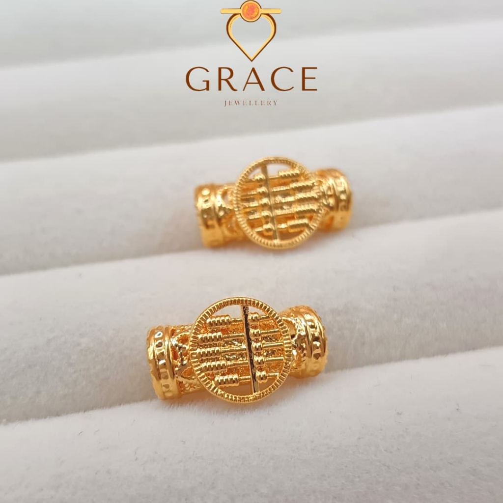 Grace Jewellery GRC000407 Gold 916 0.31gm Mini Round Abacus Bamboo Pendant/Emas 916 Mini Bamboo Kerawang/黄金916小克重圆算盘弯管