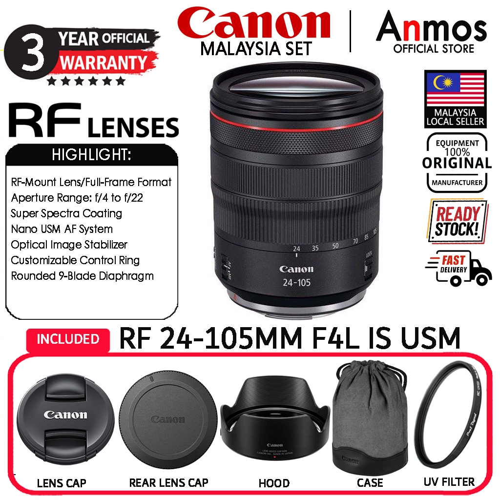 CANON RF 24-105MM F4L IS USM OFFICIAL CANON MALAYSIA 3 YEARS WARRRANTY