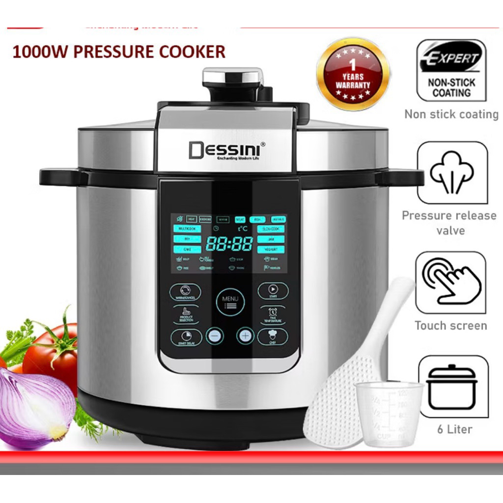 DESSINI ITALY 14 IN 1 Electric Digital Pressure Cooker Non-stick Inner Pot Rice Multi Cooker Steamer Periuk Tekanan (6L)