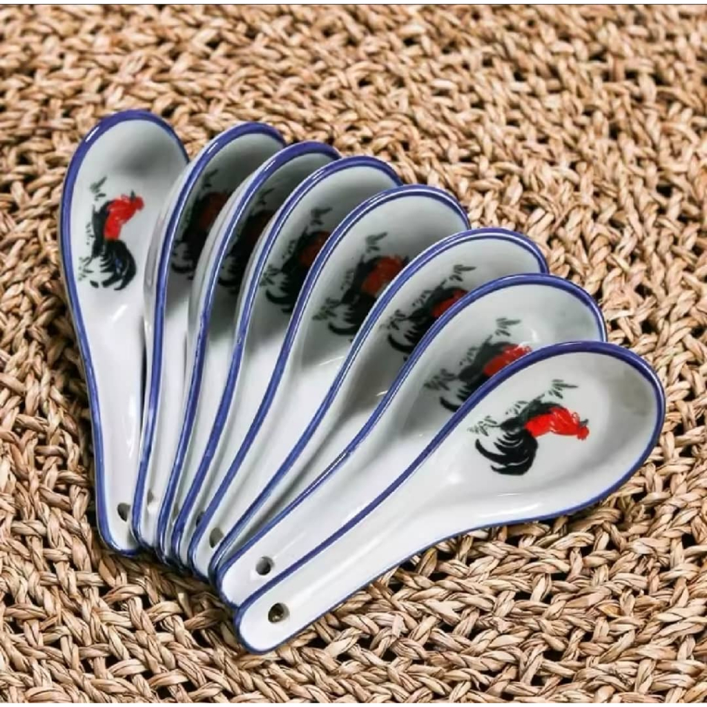 Ceramic Rooster Design Spoon Handcrafted Porcelain Soup Spoon Durable Kitchen Dining Tableware