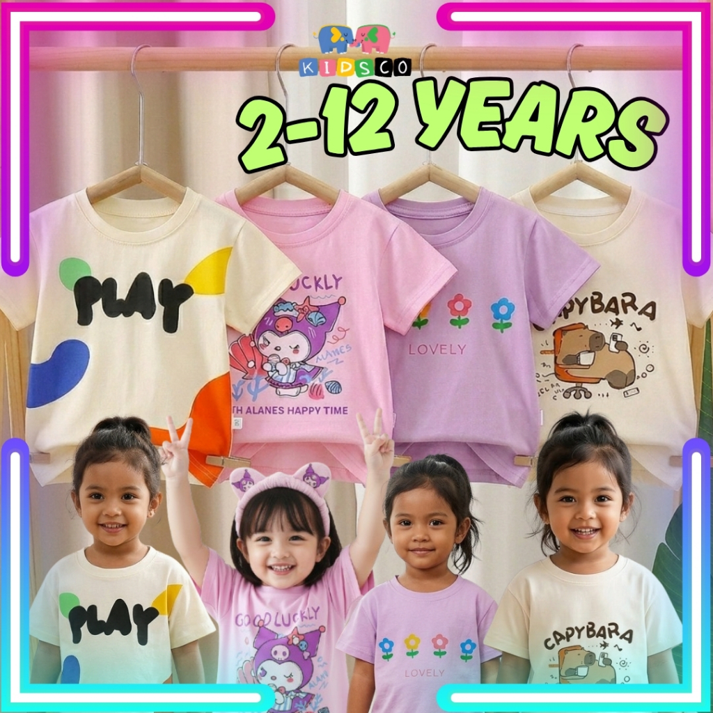 Girls Kuromi T-shirt Cotton Girls Short Sleeve Tops Animal Printed Casual T shirt Baju Kanak-Kanak