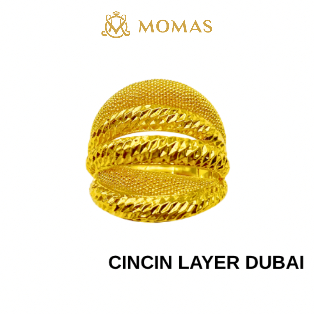 MOMAS CINCIN LAYER DUBAI 5D Emas 916  Original Cincin Emas 916 Bajet Cincin Fesyen Emas 916 Tulen Cincin Fesyen Emas 916