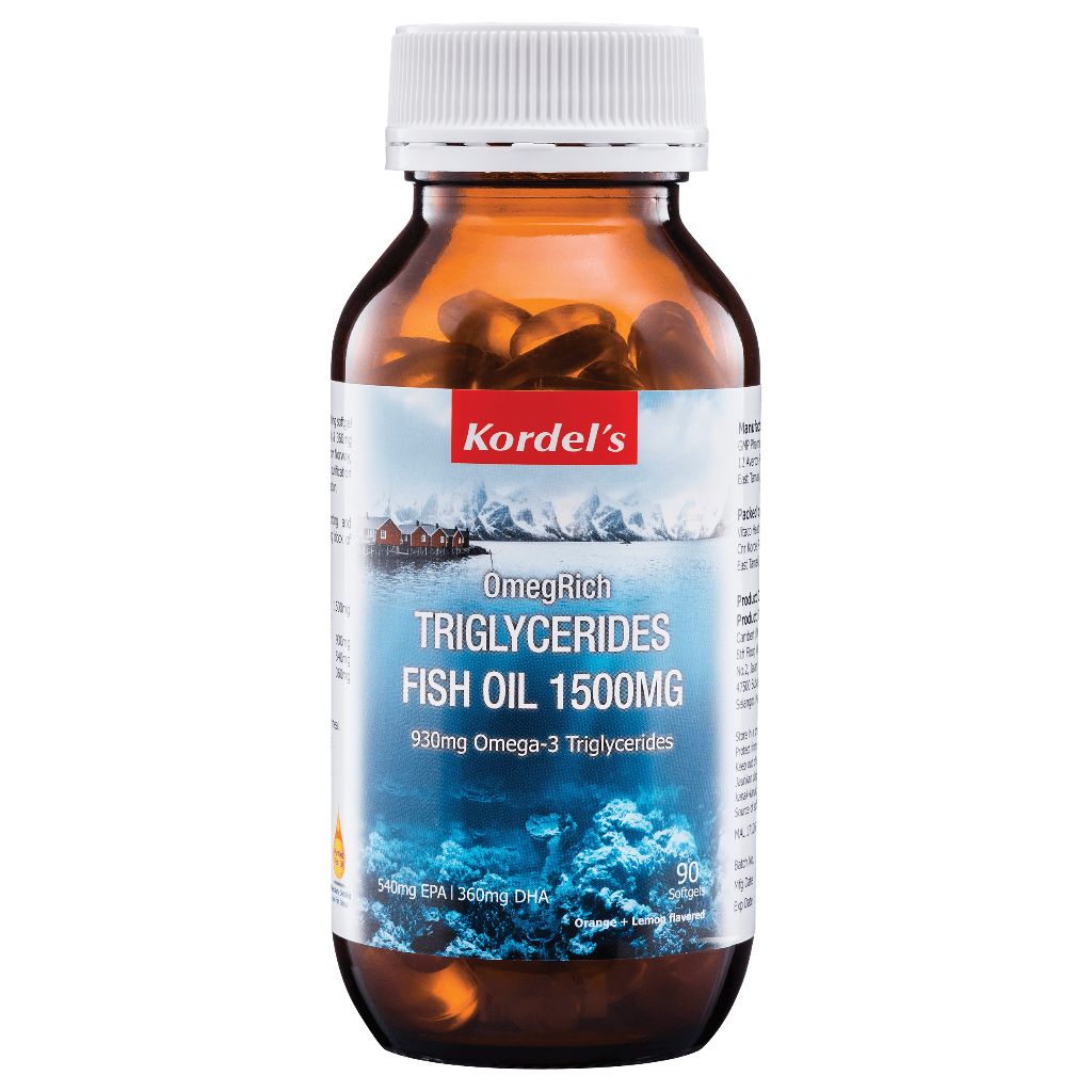 Kordel's Omegrich Triglycerides Fish Oil 1500mg, 930mg Omega-3 EPA DHA, Reduce Inflammation, Blood Pressure