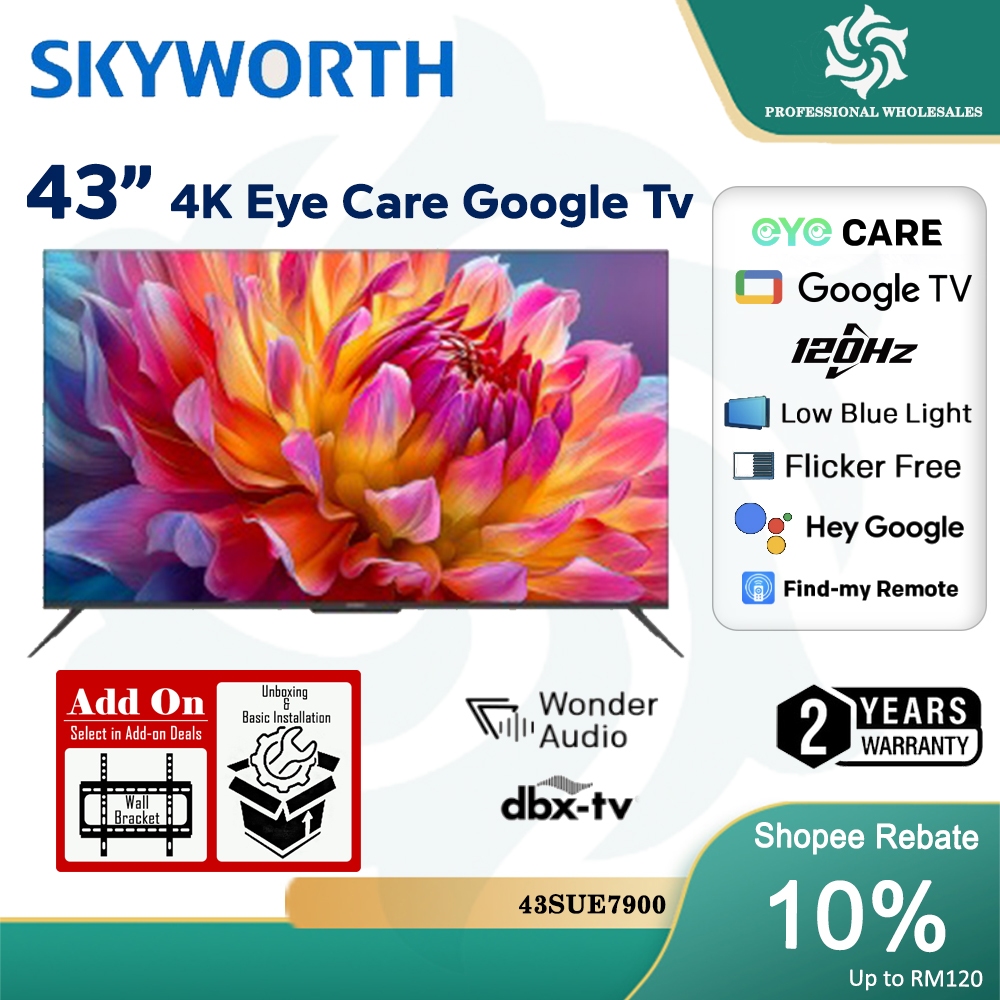 【FREE SHIPPING】SKYWORTH 4K UHD Google TV 43/50/55/65/75 SUE7950 60Hz / SUE7900 120Hz Turbo Motion MEMC HDR