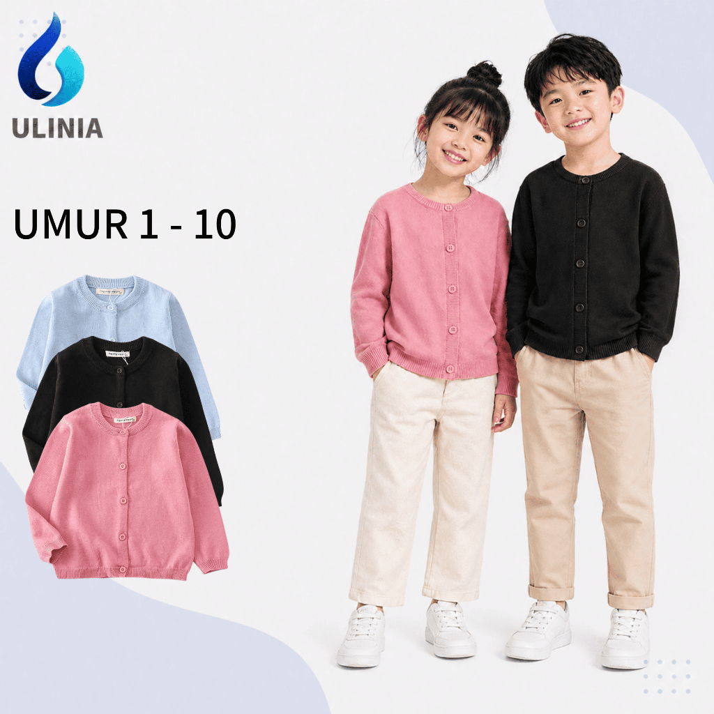 ULINIA Kids Cardigan 100% Cotton | Baju Sejuk Kanak Kanak Lelaki Perempuan