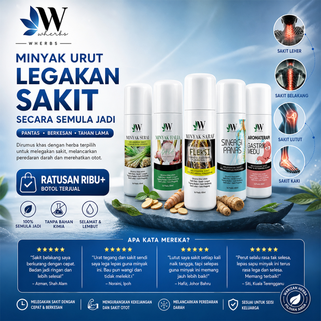 Minyak Panas Bidara Asli Daun Bidara Halia Serai Tomoi Muay Thai Unta Kasturi Kijang Herba Urut Massage Oil Kayu Putih
