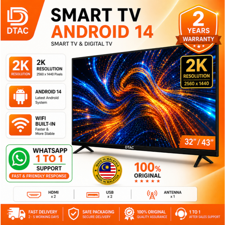 Televisyen Pintar DTac TV Smart 32inch/40inch/43inch/50inch Netflix Hdmi HD LED TV Android Murah