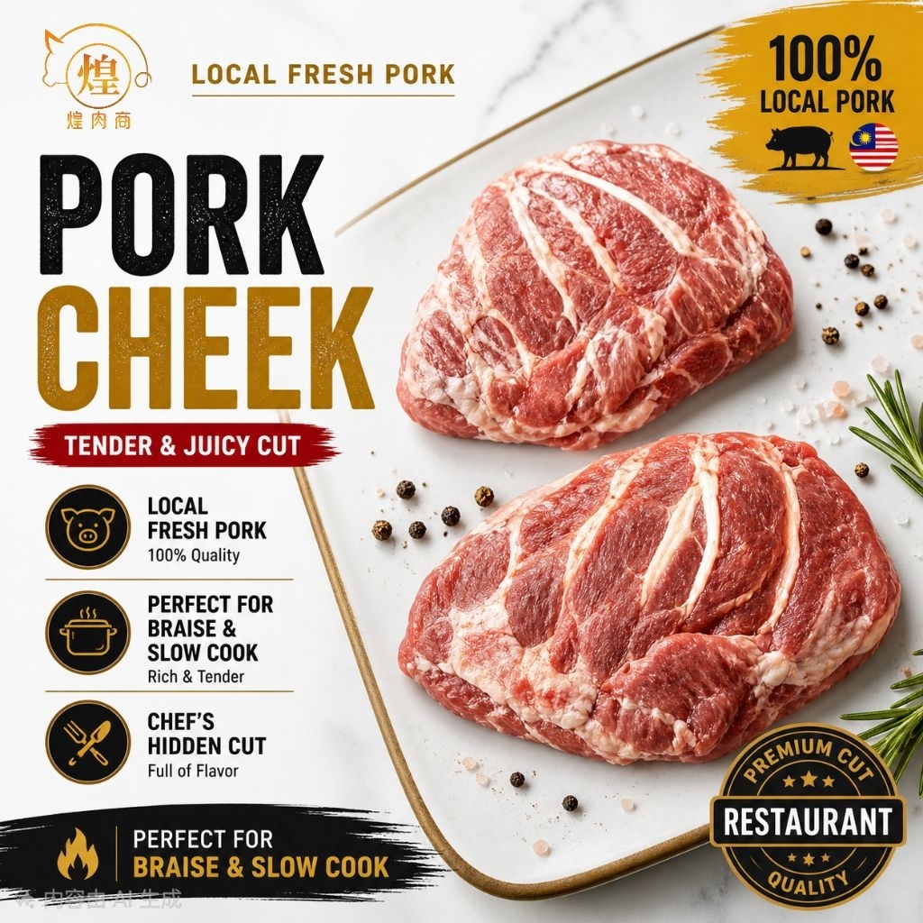 【PENANG AREA ONLY❗】煌肉商 HRS 100% Malaysian Pork - Pork Cheek 猪脸颊肉【1kg】