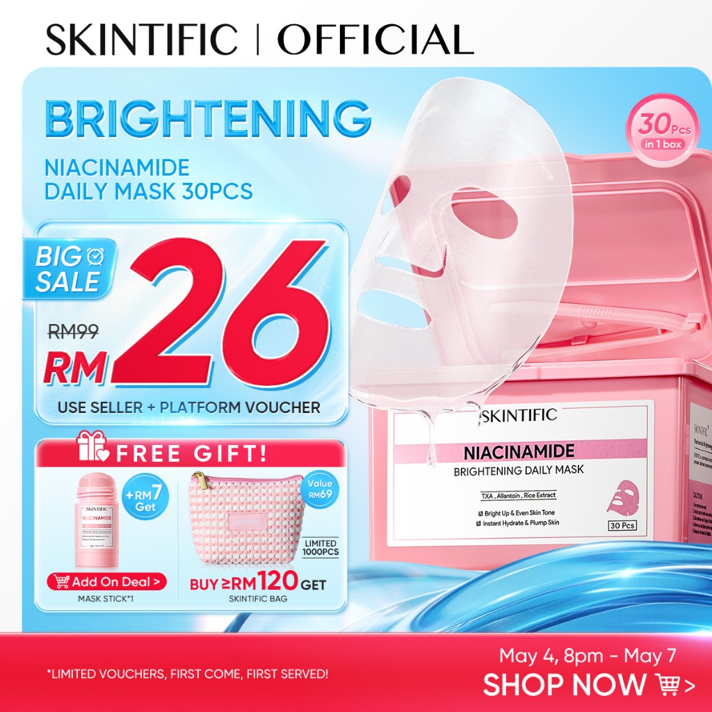 [TOP SELLER]SKINTIFIC Niacinamide Brightening Mask Face Daily Mask Centella 10-minute daily brightening sheet mask 30pcs