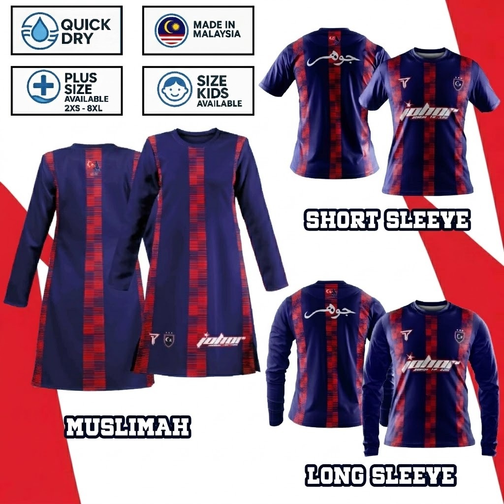 FAZZ JDT02 - BAJU FAMILY RED BLUE BAJU ANAK JOHOR SHORT LONG SLEEVE MUSLIMAH QUICK DRY SOFT COOL DRY