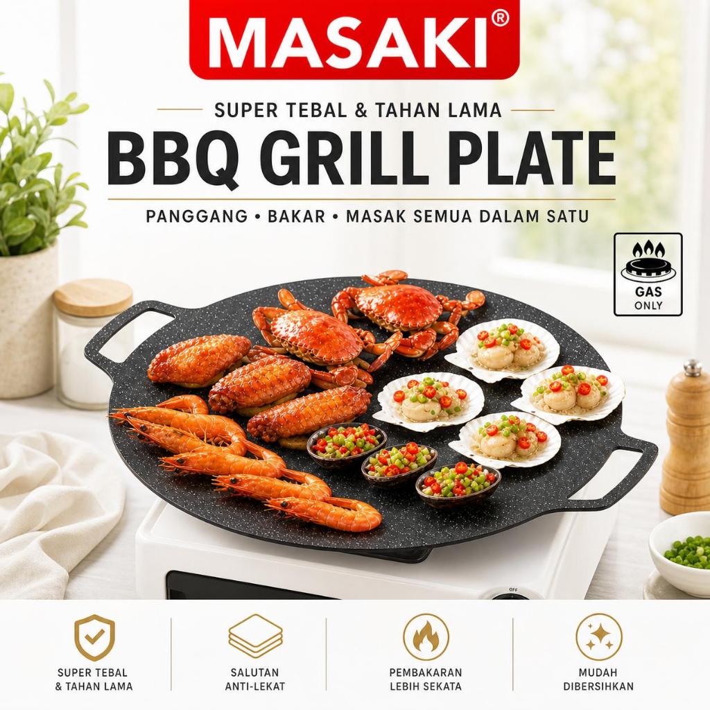 MASAKI BBQ Grill Pan Kuali Leper Non-Stick Indoor & Outdoor