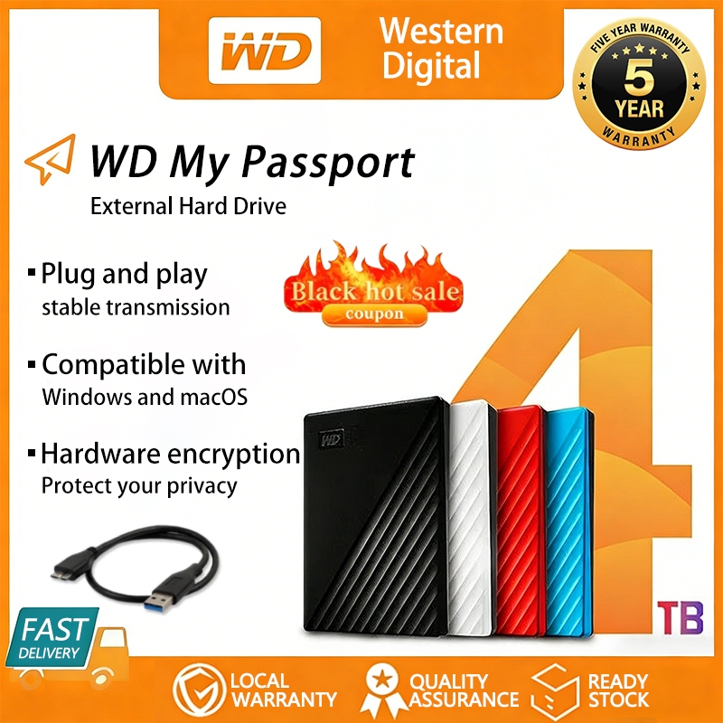 WD 4TB My Passport Portable External Hard Drive USB 3.0 Encryption Security Safe Storage 5-Year Warranty