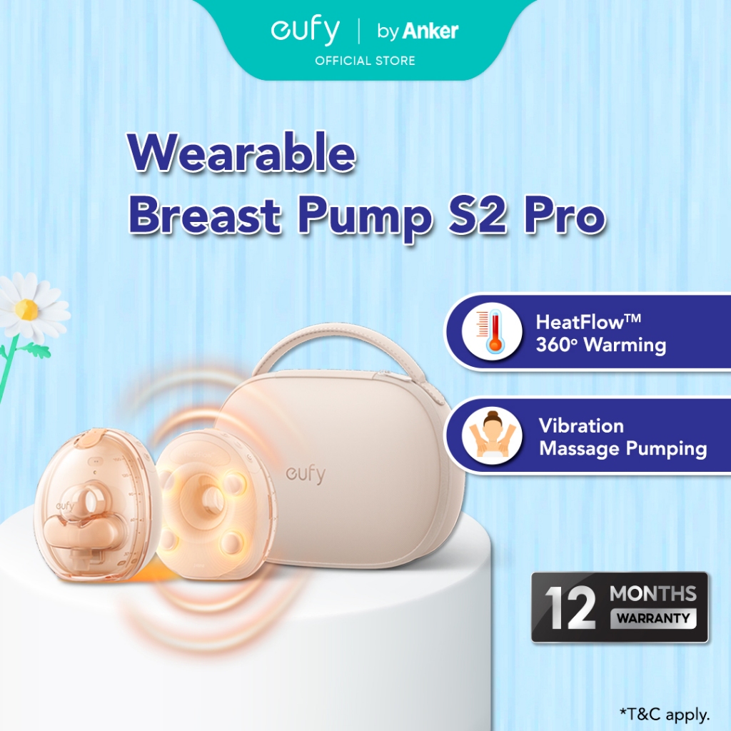 [PRE-ORDER] Eufy S2 Pro Wearable Breast Pump | HeatFlow™ Technology | Massage Mode | Hospital-Grade Suction |Ultra-Quiet