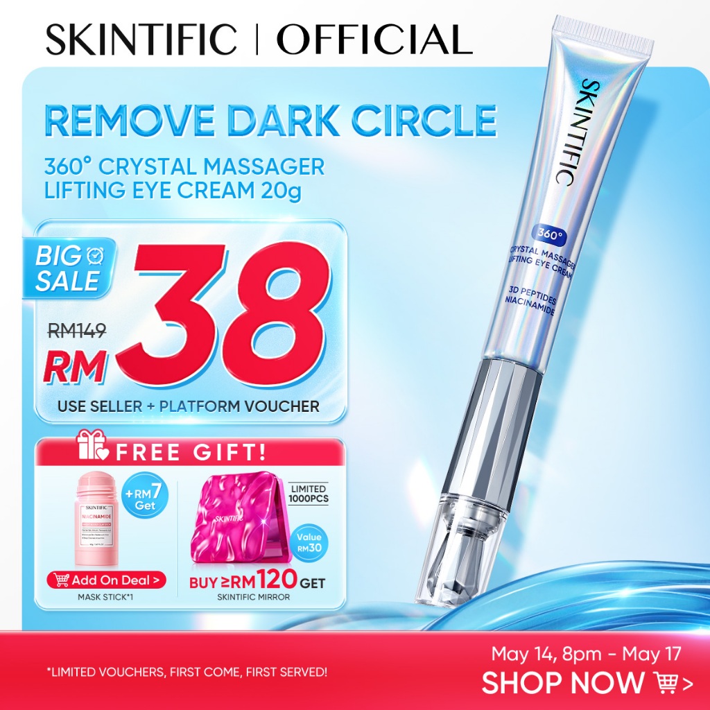 SKINTIFIC 360° Crystal Massager Lifting Eye Cream 3D Peptides Niacinamide Brightens Dark Circles Anti-Aging Eye Serum