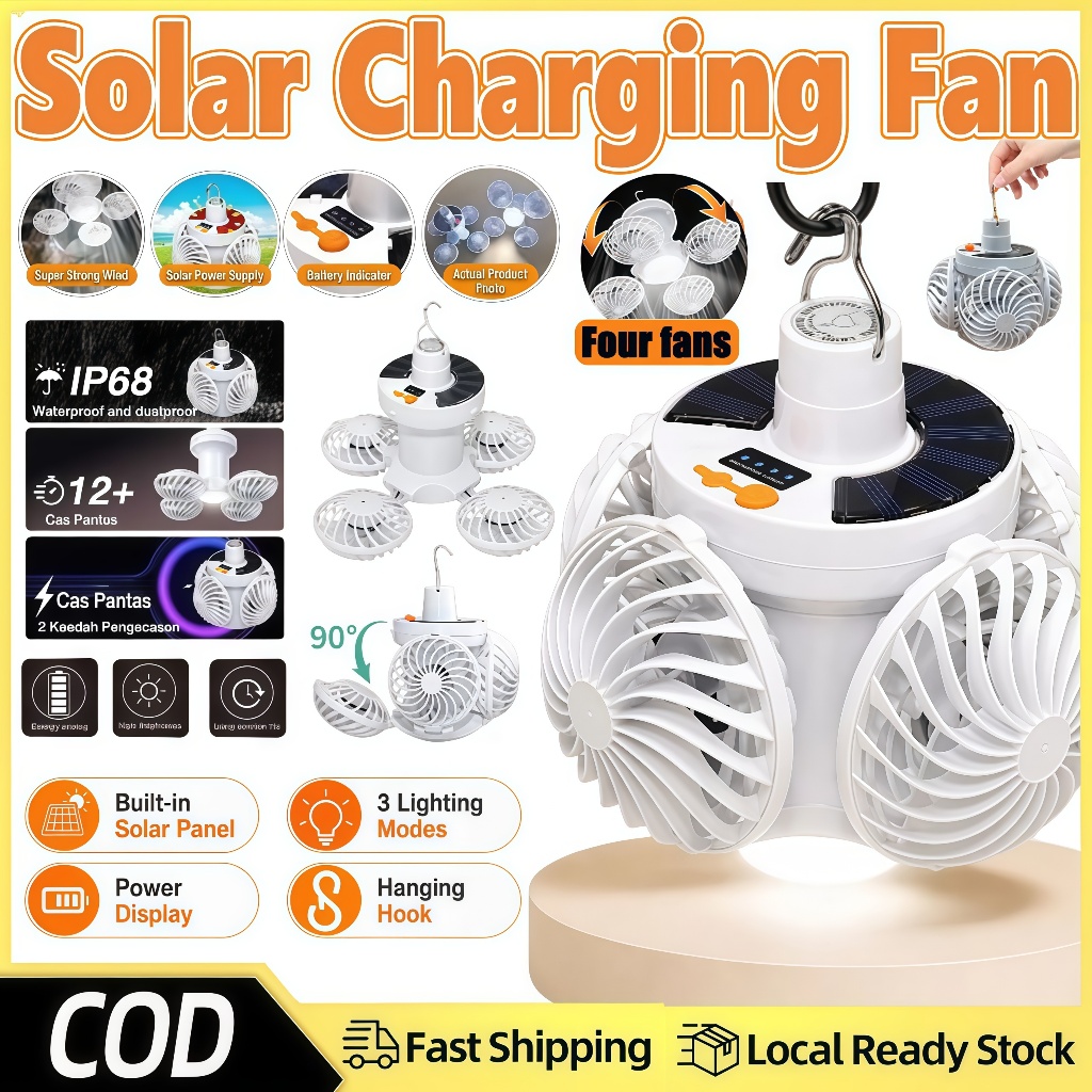 Solar Powered Fan Light Foldable Emergency Pendant Light Portable Camping Light LED Bulb Rechargeable Wall Mounted Fan
