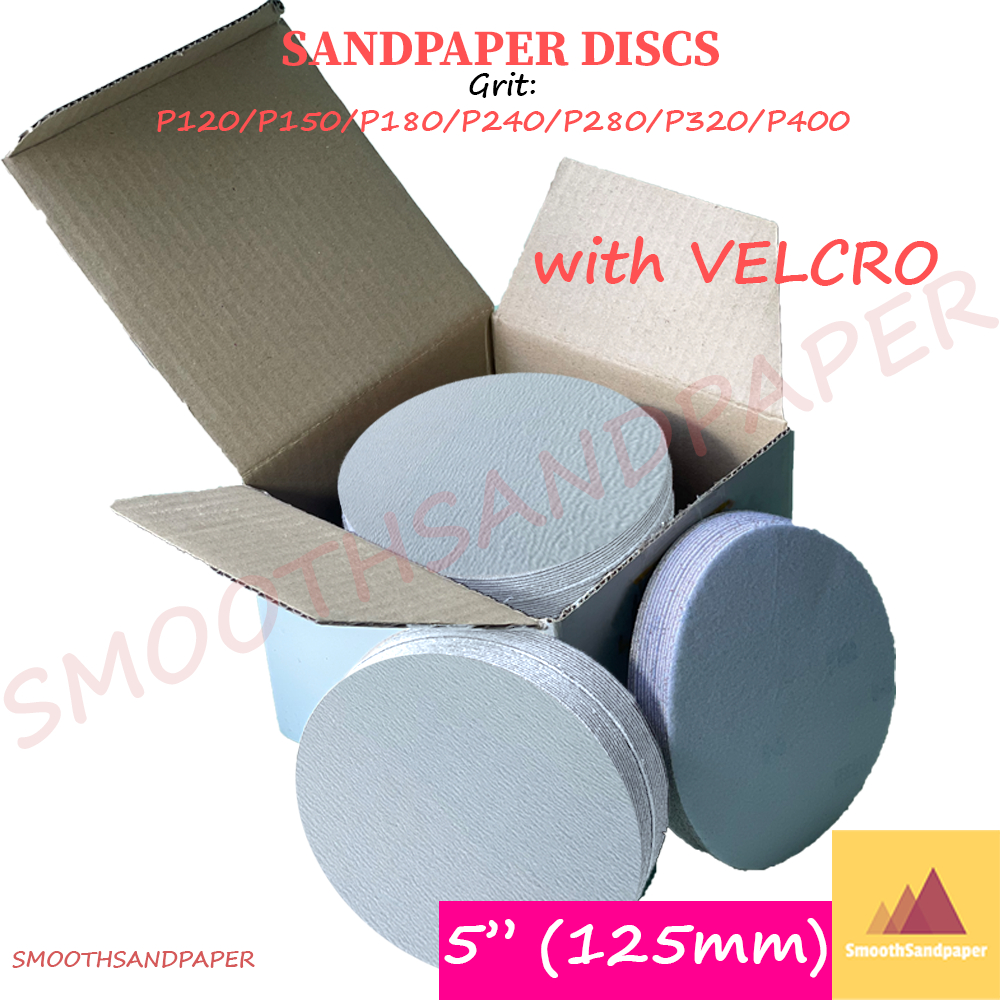 5" (125mm) Abrasive White Sandpaper Discs Silicon Carbide (Velcro) Kertas Pasir Bulat Cakera (Putih + Velcro) 砂纸植绒圆盘