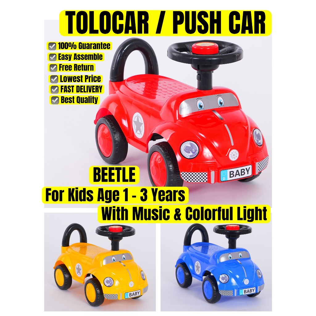 UMUR 1 - 3 YEARS TAHUN KIDS BUDAK KANAK TOLOCAR PUSH CAR RIDE ON TOY 4 WHEELS RODA KERETA MAINAN KAKI TOLAK HORN MUSIC