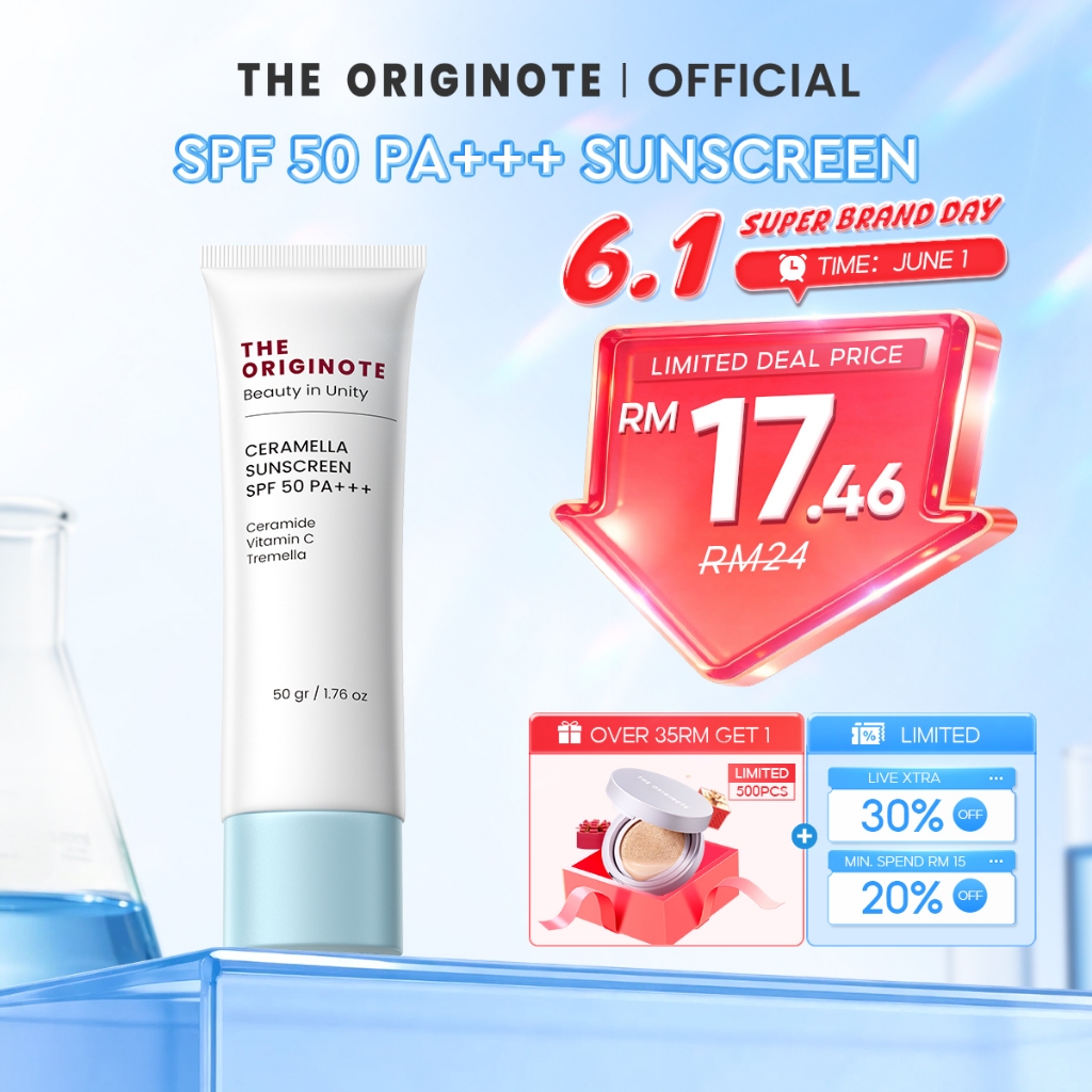 The Originote SPF 50 PA++++ Ceramella Sunscreen - Antioxidant Sun Cream 50G Lightweight physical sunblock UV protect