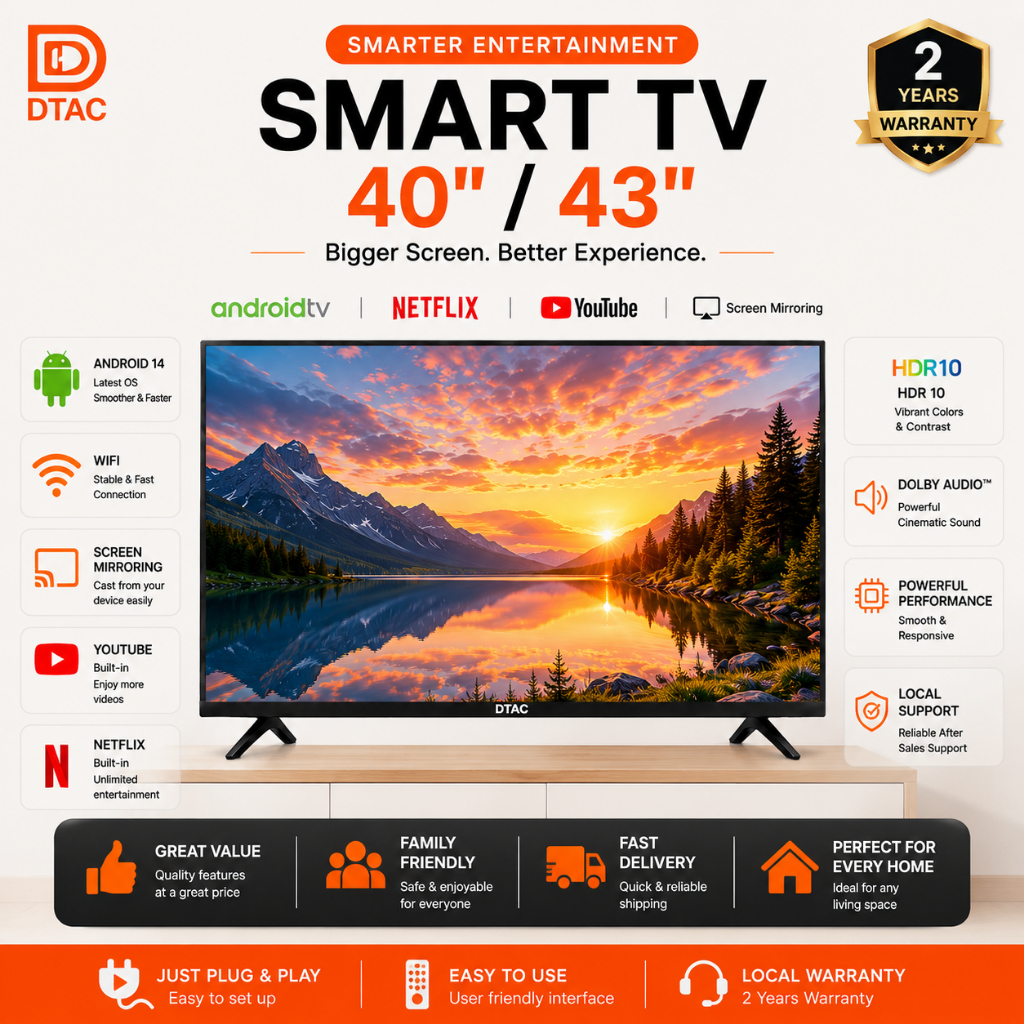 Televisyen Pintar DTac TV Smart 32inch/40inch/43inch/50inch Netflix Hdmi HD LED TV Android Murah