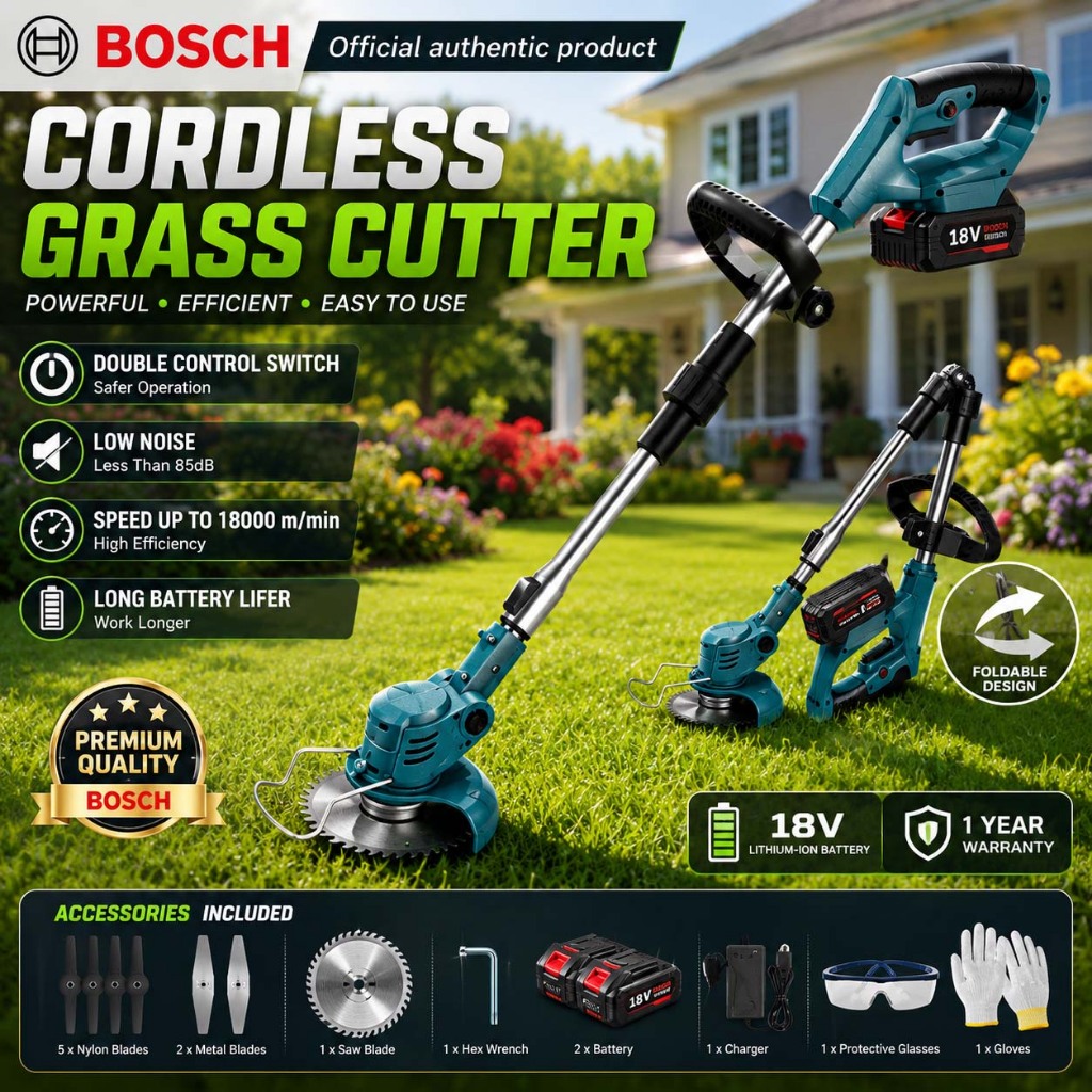 🏆Bosch🏆 Mesin Rumput Bateri Cordless Portable Electric Grass Cutter Grass Trimmer Lawn Mower Mesin Potong Rumput 割草机
