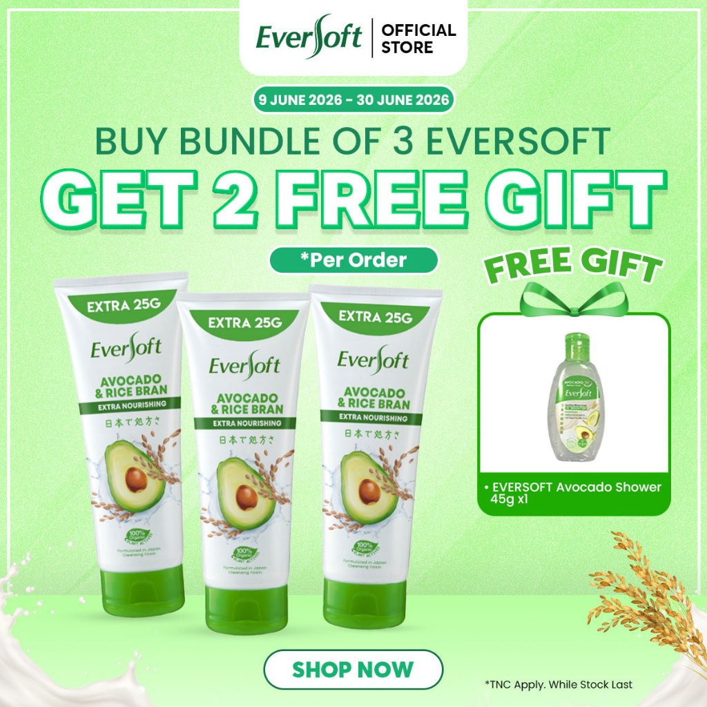 [Bundle of 3] Eversoft Avocado Cleanser Foam 195g | Skincare | Organic Plant Actives | Cream | Vitamin E | Softens Skin