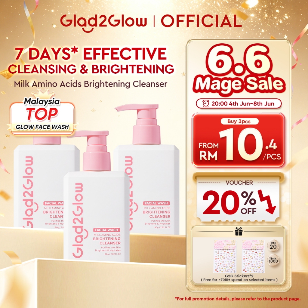 Glad2Glow Milk Amino Acid Gentle Facial Cleanser Hydrating Oil Control Glowing Face Wash Pencuci Muka Cleansing