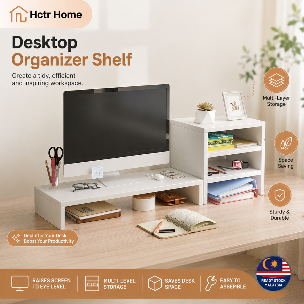 🔥Ready Stock MY🔥 Monitor Stand Desktop Organizer Rack Rak Buku Meja Komputer Storage Shelf Space Saving Home Office