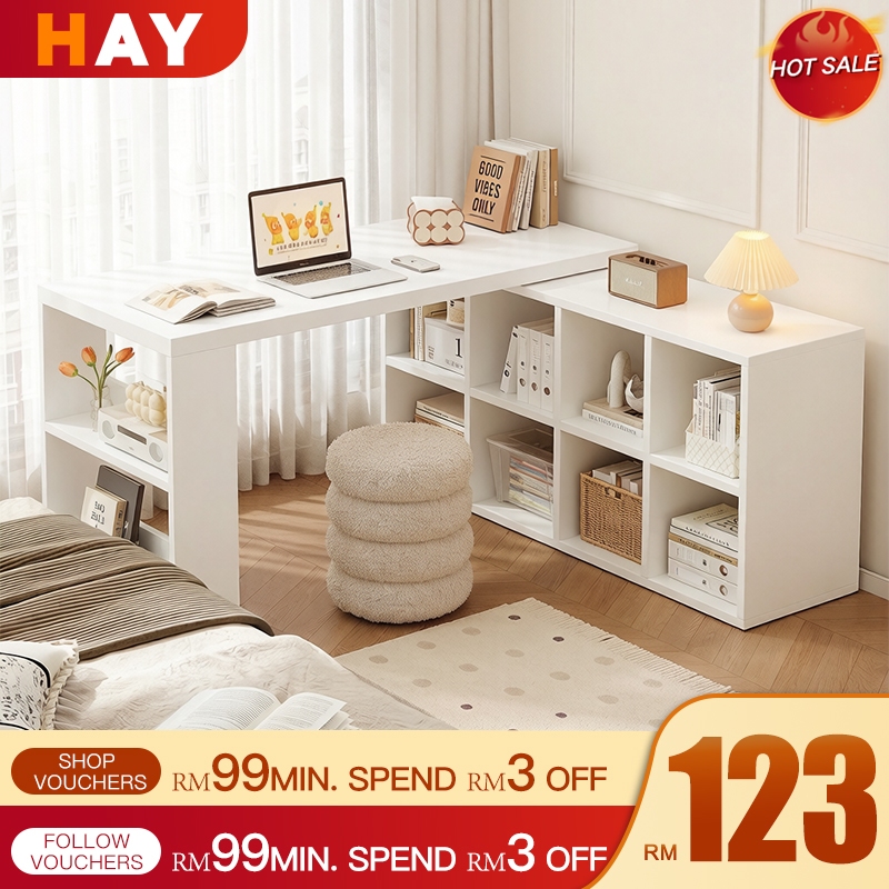 Meja Belajar Computer Table Home Office Table Study Table With Bookshelf Office Table L shape Table With Side Cabinet