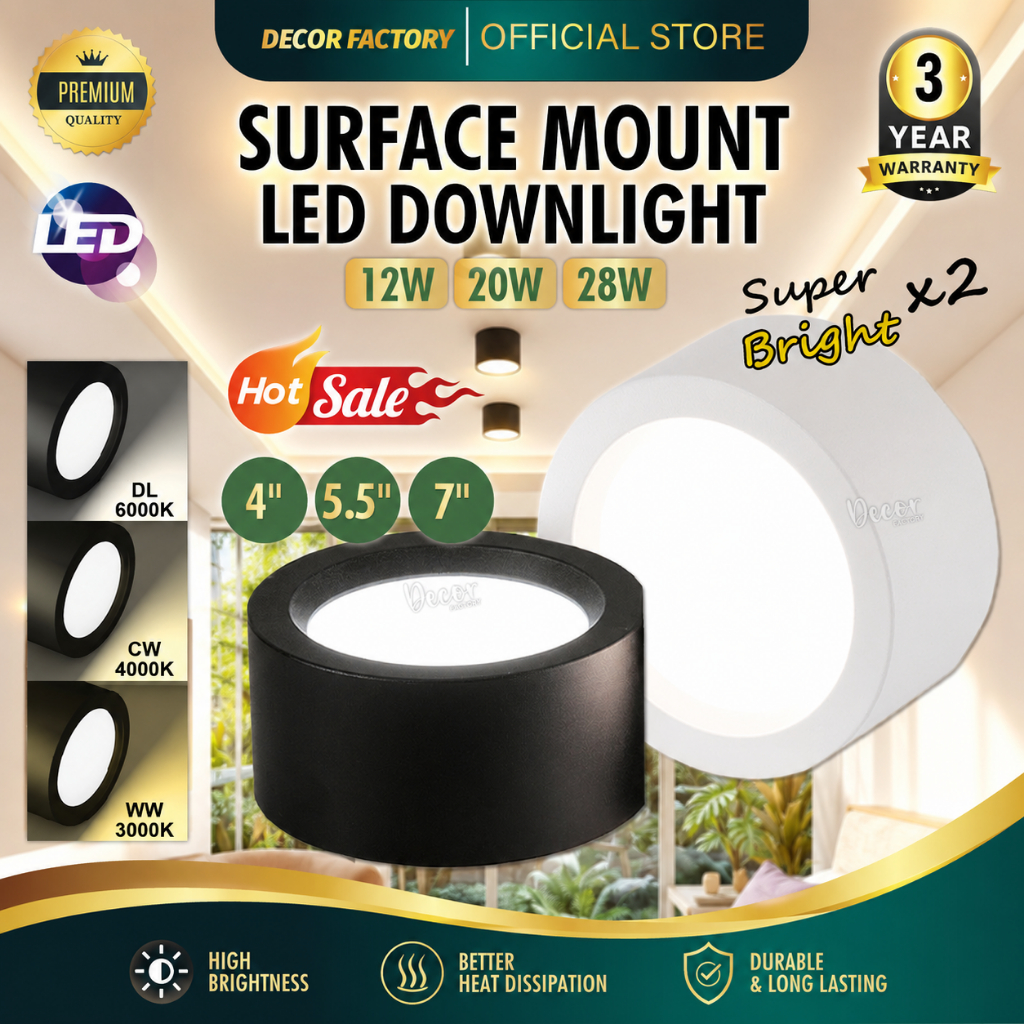 LED Surface Mount Downlight 4" 12W / 5.5" 20W / 7" 28W LED Surface Downlight LED Milo Tin Lampu Hiasan Siling Ruang Tamu