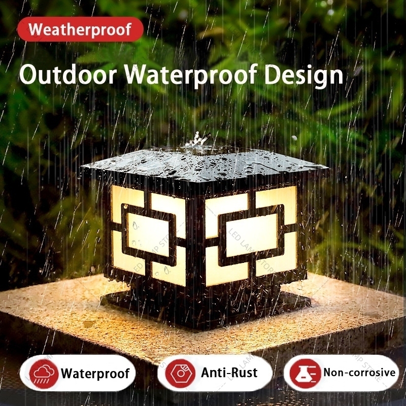 Solar Gate Pillar Light Lampu Pagar Solar Outdoor Rainproof 4 Color LED Remote Control Garden Fence Villa Pillar Lamp