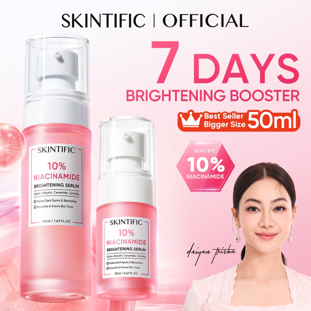 SKINTIFIC 10%Niacinamide Brightening Serum muka Radiance Whitening Glowing Essence Skincare Fade Dark Spot Alpha arbutin
