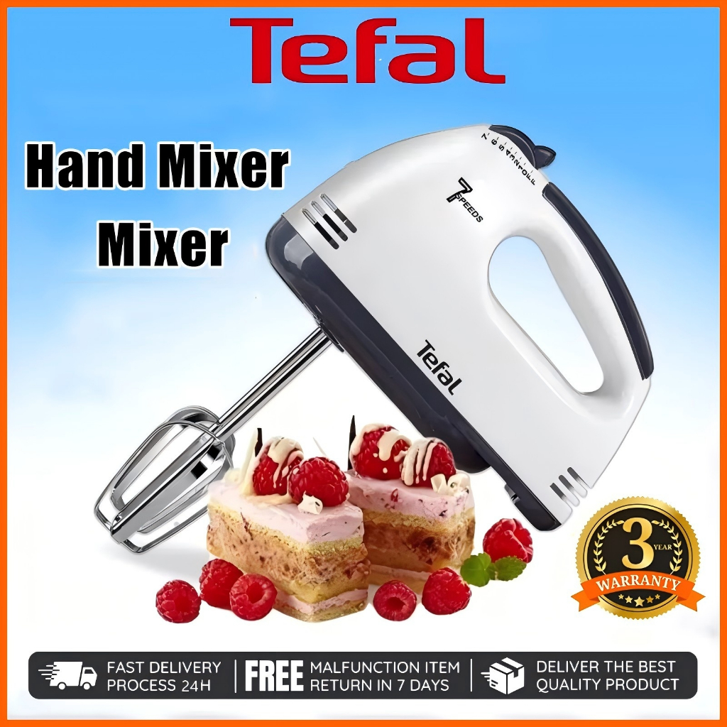 Tefal 7 Speed Electric Hand Mixer Egg Beater Blender Grinder Processor Dough Whisk Mesin Pengadun Bancuh Telur打蛋器