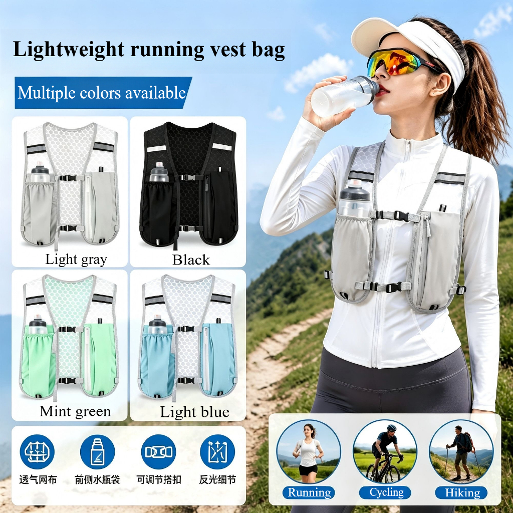 Unisex Lightweight Pack Reflective Adjustable Backpack for Running Hiking Cycling with Phone Pocket &Water Bottle Holder