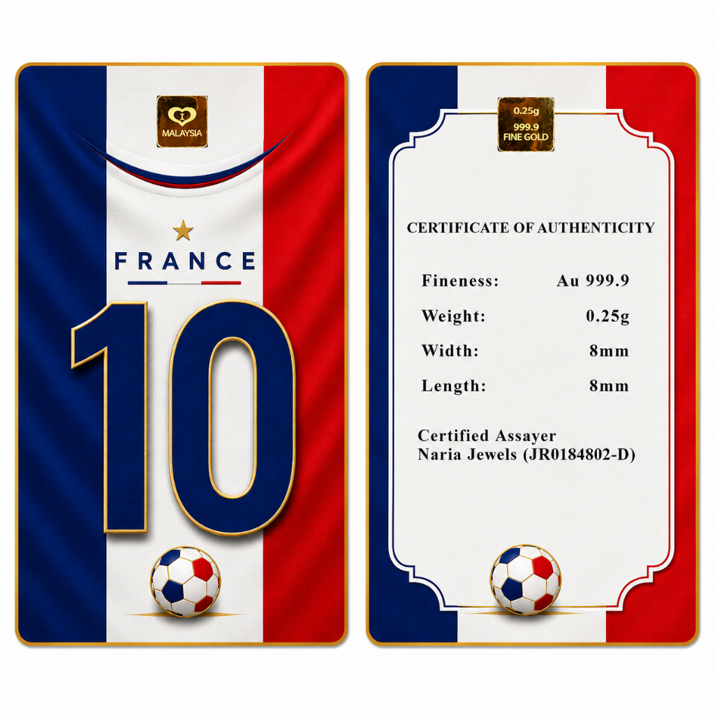 Naria 999.9/24K Gold Bar 0.25gm France 10 Design Football Series Gold Investment&hellip;