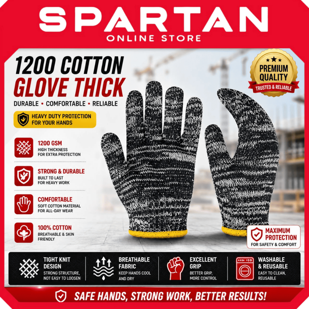 12 Pairs / 24pcs Cotton Knitted Gardening Gloves 850g-1200g | Sarung Tangan Kain (Random Colors)