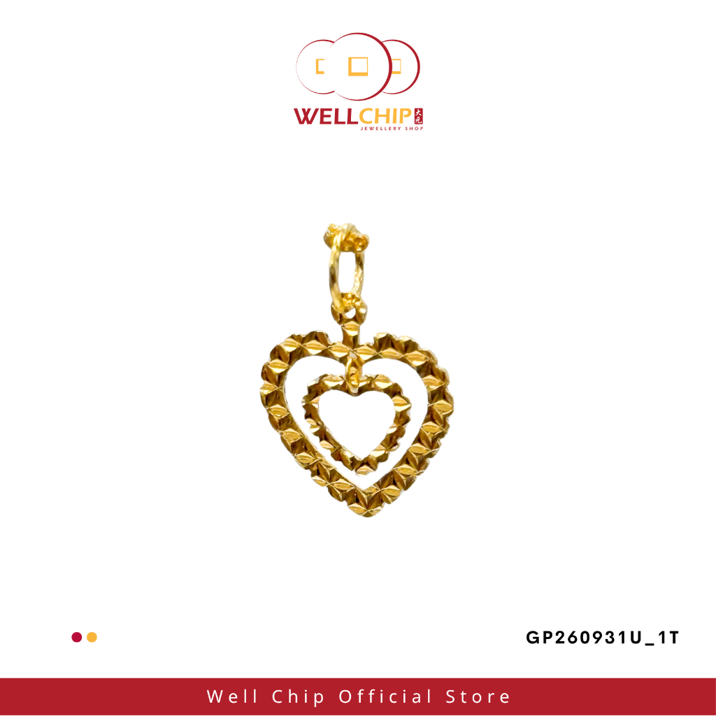Loket Emas 916 Love | Heart within Heart 916 Gold Pendant | Emas 916 | Kedai Emas WELL CHIP