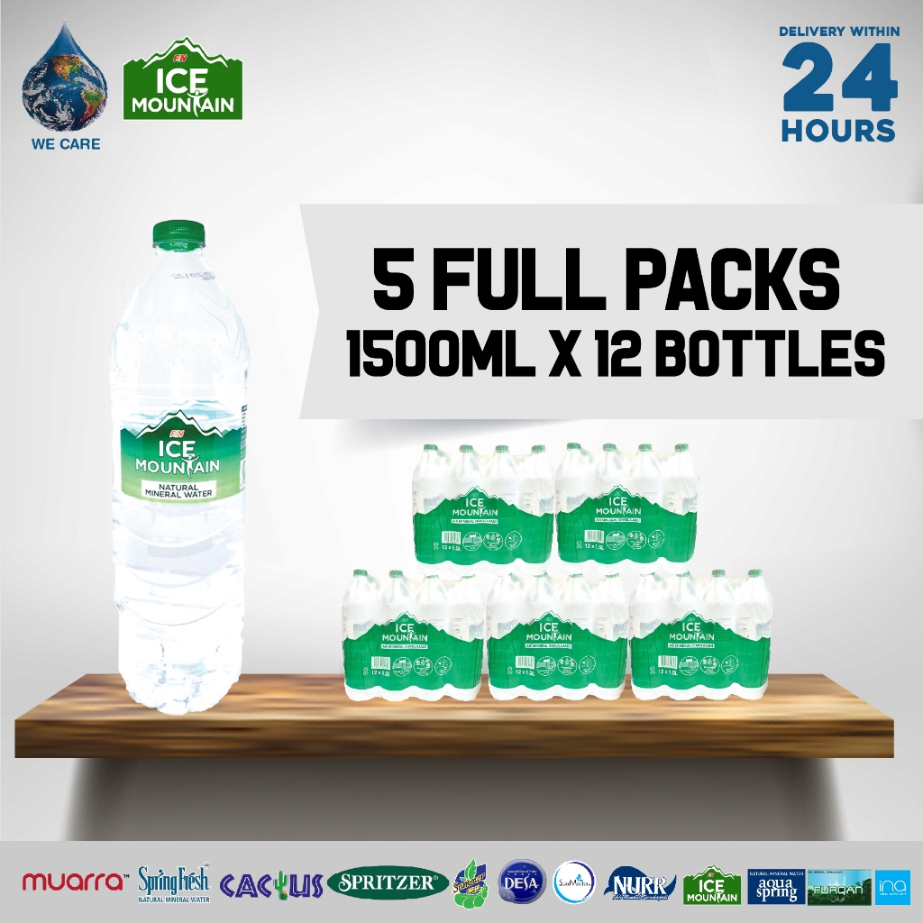 ICE MOUNTAIN Mineral Water Full Pack (1500ml x 12 Bottles x 5 Shrink Pack) (DELIVERY TO KL, SELANGOR & PUTRAJAYA ONLY)