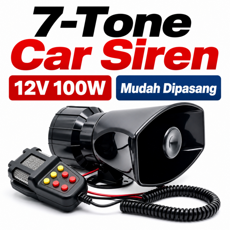 Siren Kereta 12V 100W Car Siren Horn 7 Sounds With Mic Loud Speaker Pasang Mudah Universal Ready Stock Local Seller