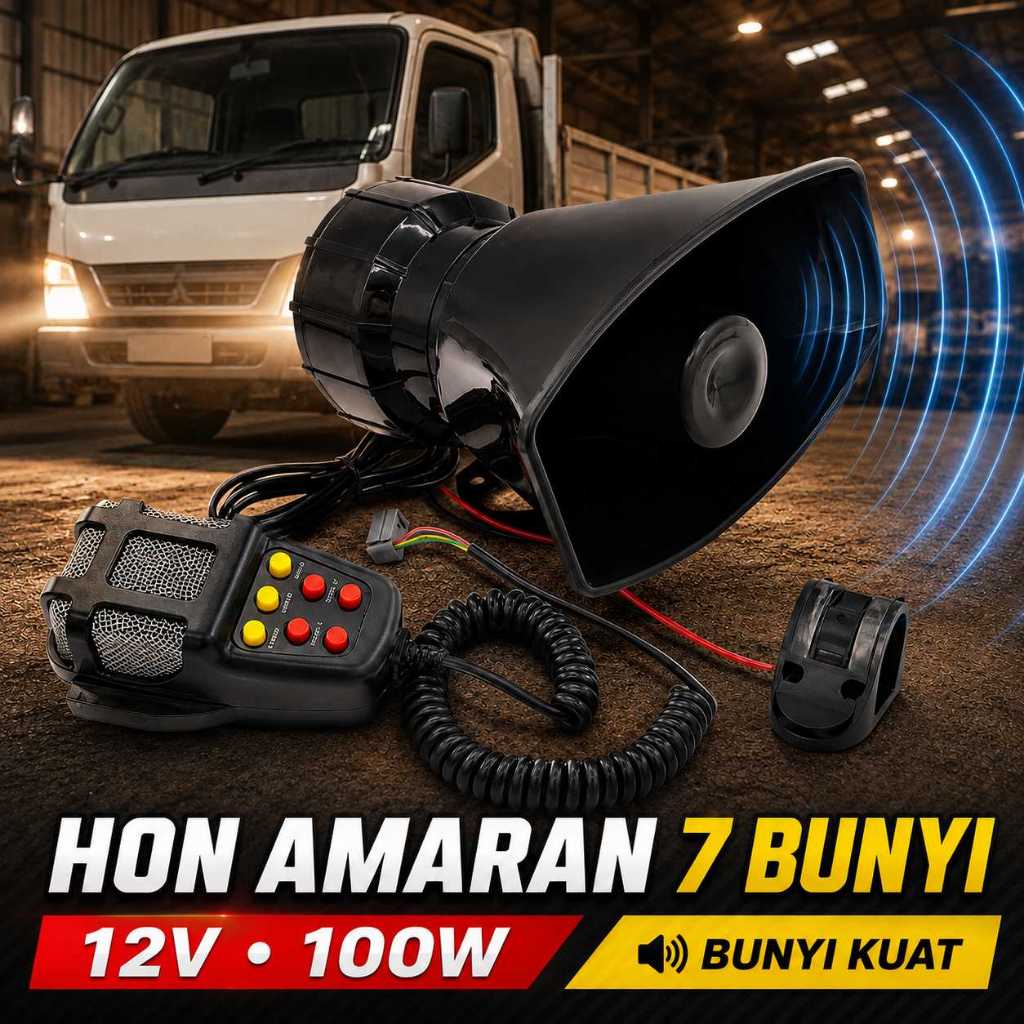 Siren Kereta 12V 100W 7 Tone Mikrofon PA, Horn Amaran Kuat untuk Lori Bot Van Pickup Mudah Pasang Kecemasan