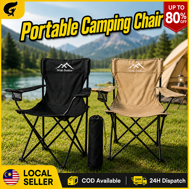 Foldable Camping Folding Chair Chair Kerusi Lipat With Armrest Portable Outdoor Fishing Picnic Chair