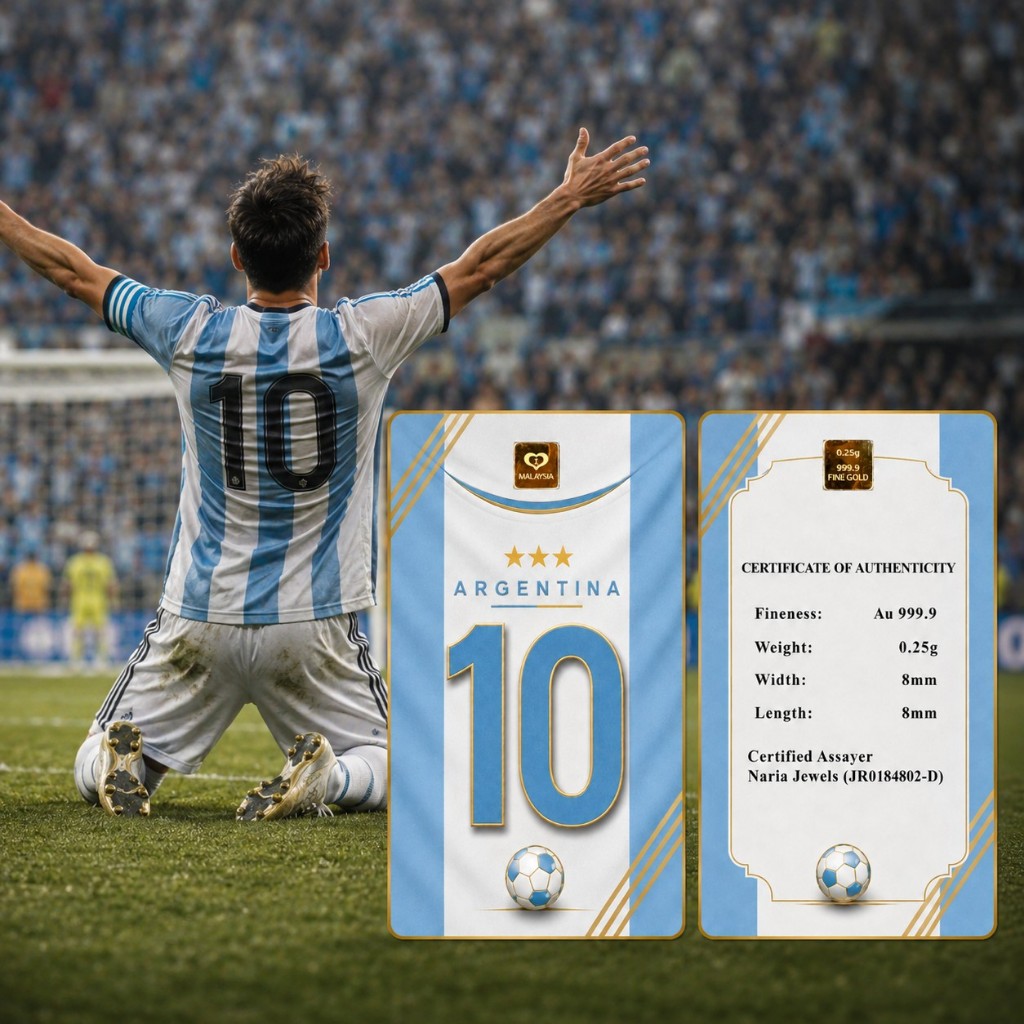 Naria 999.9/24K Gold Bar 0.25gm Argentina 10 Design Football Series Gold Investment&hellip;