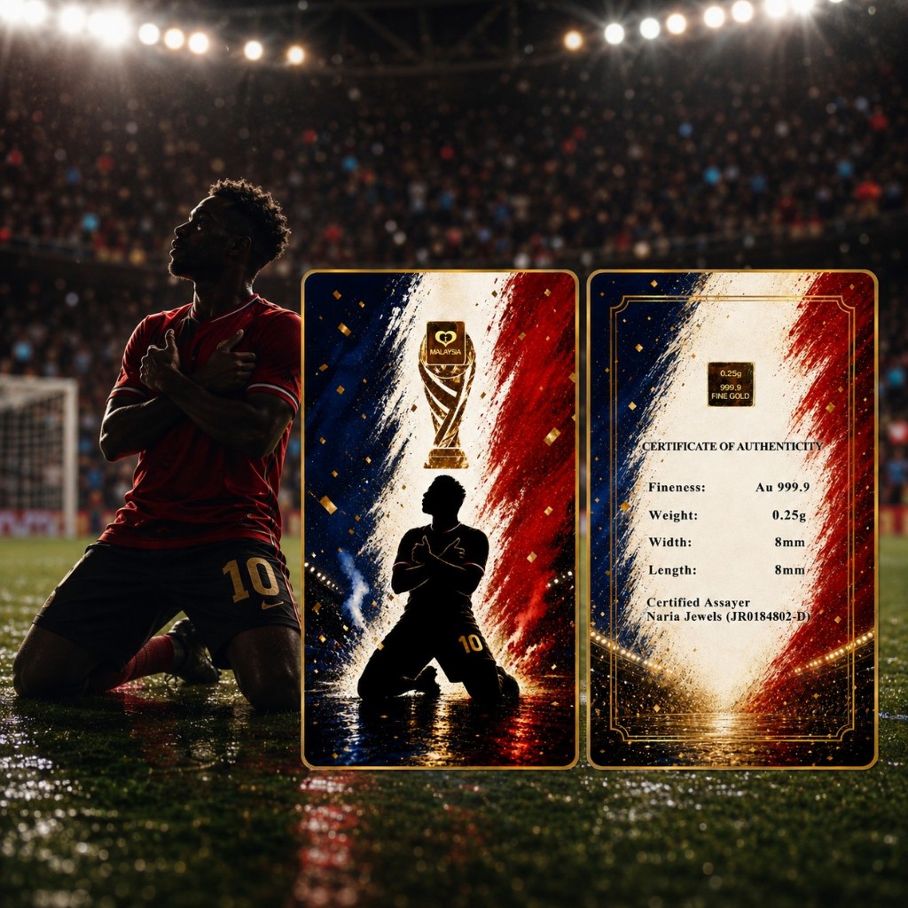Naria 999.9/24K Gold Bar 0.25gm France Design Football Collection Pelaburan Emas Gold&hellip;