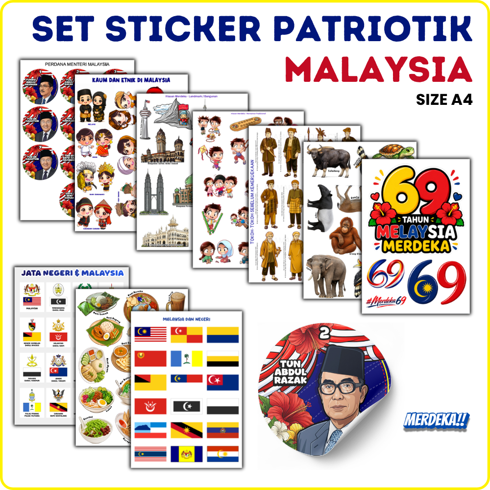 Sticker Merdeka / Hiasan Folio Sejarah / Payung Sepanduk /Malaysia Madani Wau Tokoh Folio / kaum