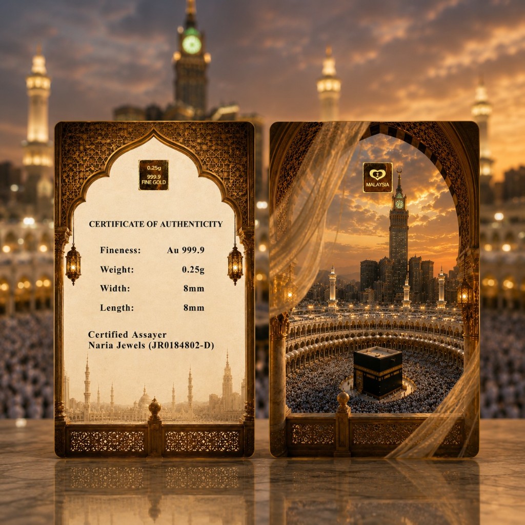 Naria 999.9/24K Gold Bar 0.25gm Islamic Makkah Umrah Design Pelaburan Emas Gold&hellip;