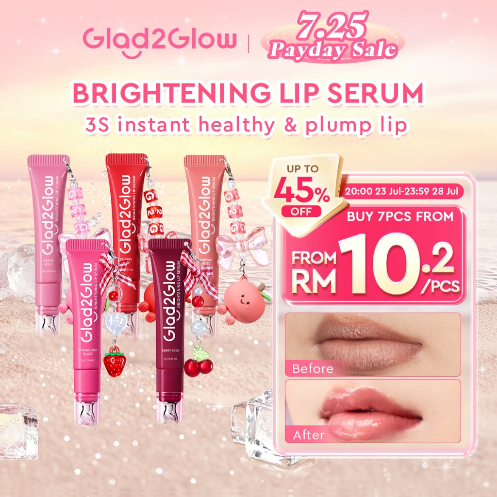 Glad2Glow Brightening Lip Serum 7g VC VE 3in1 lip balm lipstick Hydrating Tinted lipgross Fix Dark Lips