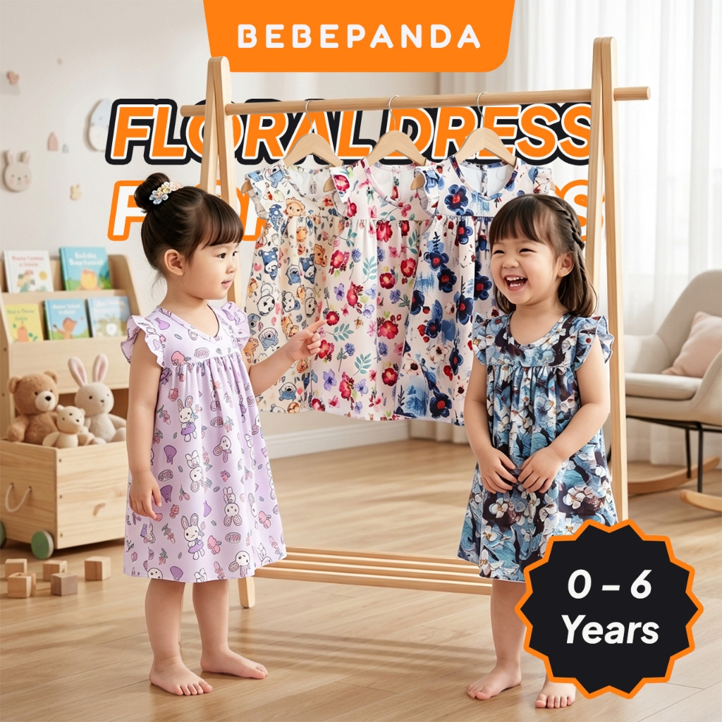 Kids Dress Floral 0-6 Years Pakaian Baju Gaun Budak Perempuan Cotton Casual Wear Top