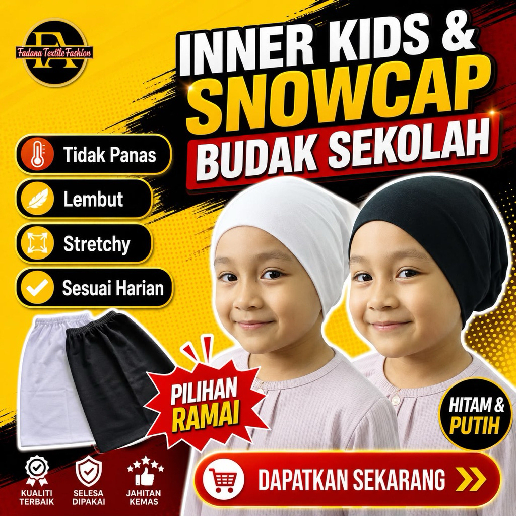 Snowcap Inner Anak Tudung Budak Sekolah Rendah Scarf Perempuan Kanak Serkup Kepala Snowcap Kids