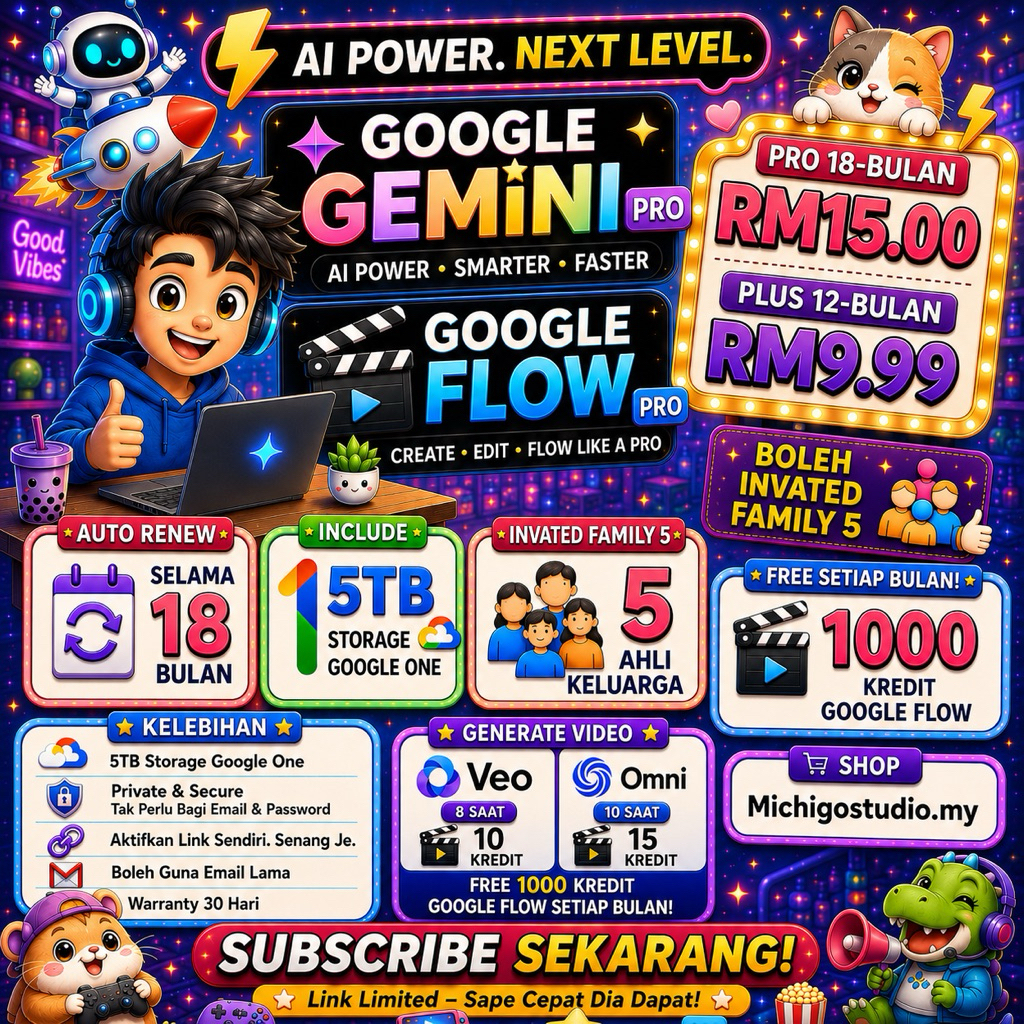 ⭐ RM9.99 Gemini Pro 12/18 Months | Google AI Premium 5TB | LINK Upgrade account | Flow Credits | MICHIGOSTUDIO.MY