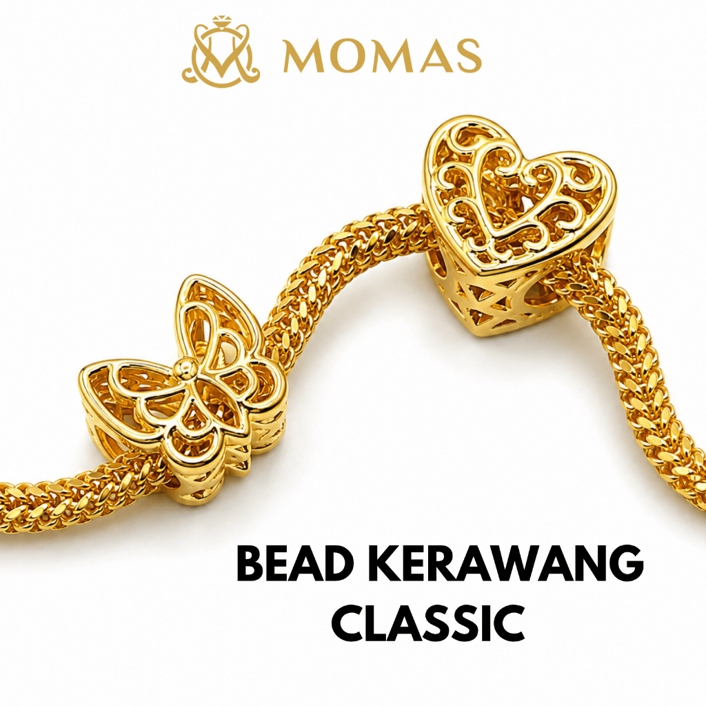MOMAS BEAD KERAWANG CLASSIC 5D Bajet 5D Emas 916 Beads Alphabets 3D  Bead Enamel Emas 916 Charms 916