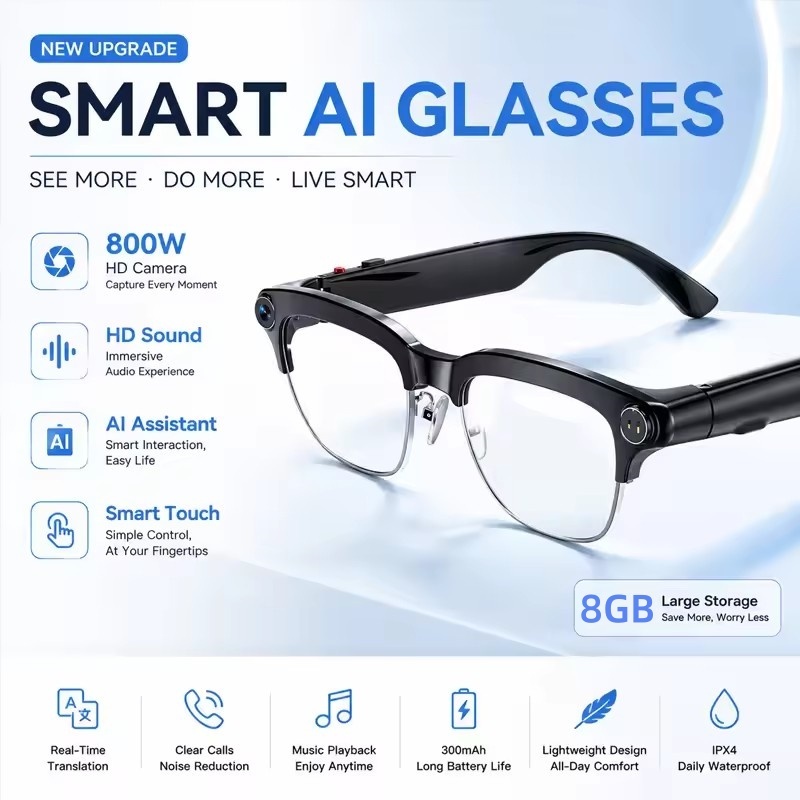 2026 New 800W HD AI Smart Glasses Video Recording Photo Multifunction WIFI Music ChatGPT Call Translation Sports Camera
